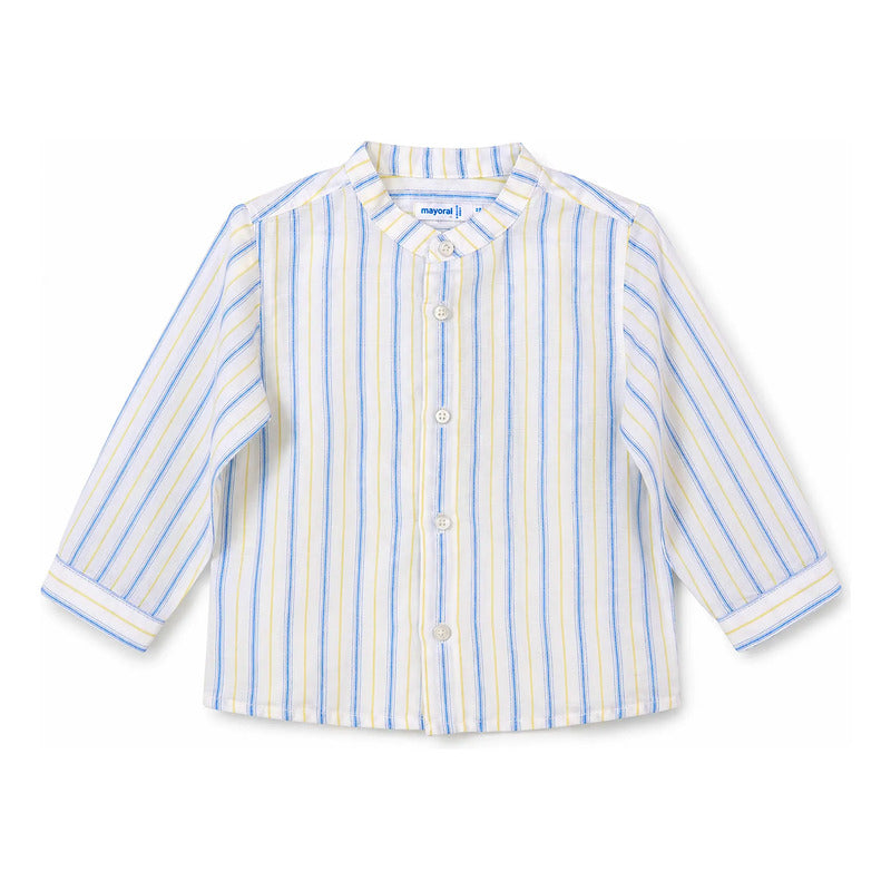 Camisa De Lino Casual Para Bebe Mod.1117 Marca Mayoral® Blanco/ Multicolor Rayas 18 Meses