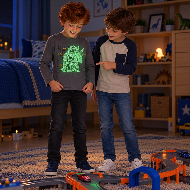 Playera De Niño Triceratops Fluorescente 4088 Marca Mayoral® Gris Triceratops 7 Años Lisa