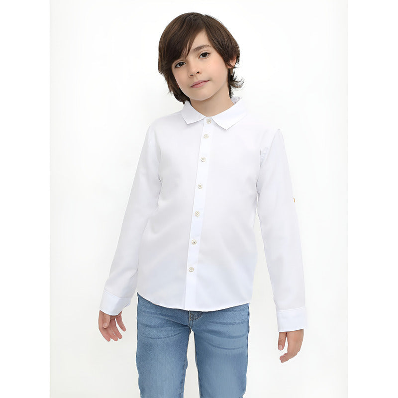 Camisa Manga Larga Para Niño Mod.874 Marca Mayoral® Blanco Lisa 8 Años