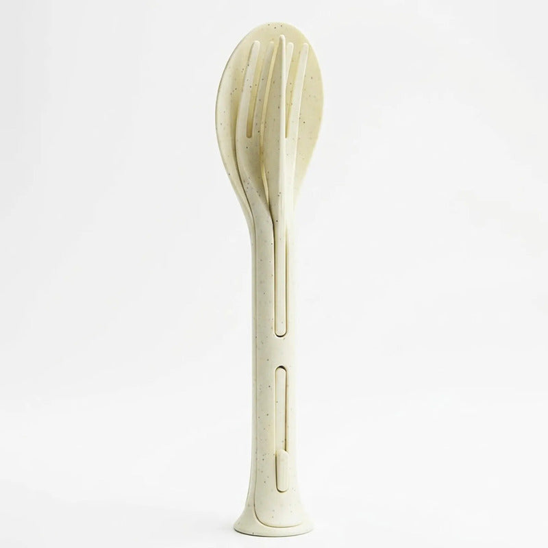 Set Cubiertos Portatil Cuchara+tenedor+cuchillo De Plastico Beige 1819-25