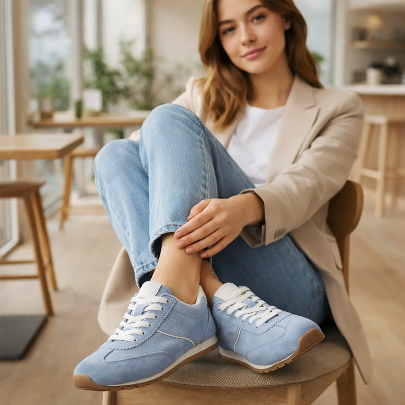 Tenis De Gamuza Para Mujer Mod. 140304 Marca Flexi® Celeste Gamuza 25.5 Mx