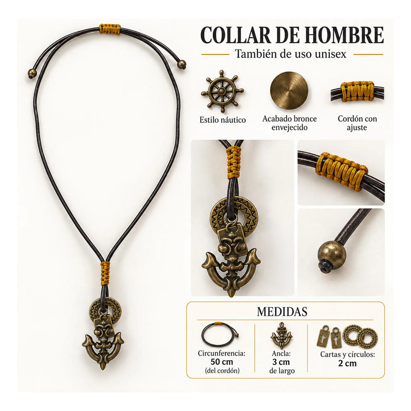 Collar De Ancla Para Hombre Unisex Estilo Náutico Ajustable Multicolor