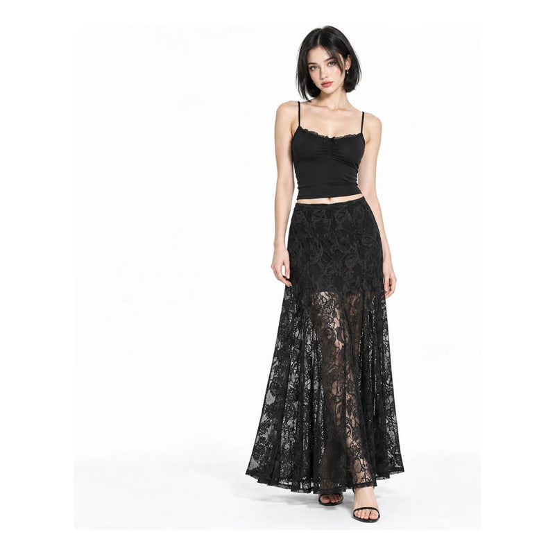 Falda De Encaje Con Forro Corto Integrado X63101 Bobois® Negro Encaje G
