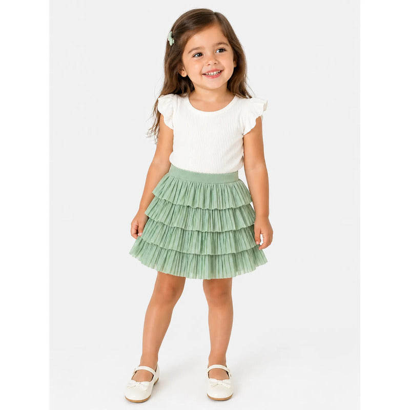 Falda Tul Plisado Para Niña Mod.4902 Marca Mayoral® Verde Jade Tul Pisado 2 Años