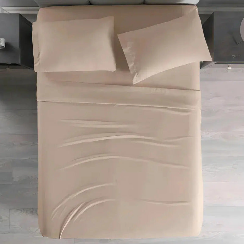 Juego De Sabanas Matrimonial Viasoft Almond Vianney® Beige Liso