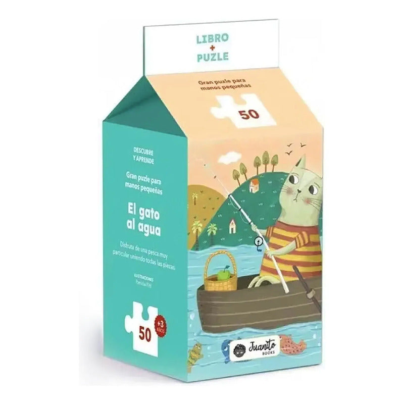 Libro + Rompecabezas Educativo Infantil 50pz El Gato Al Agua