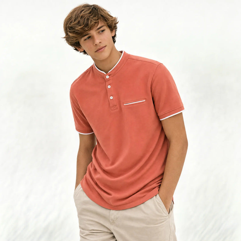 Playera Juvenil Tipo Polo Cuello Mao Mod.6163 Marca Mayoral® Siena 16 Liso