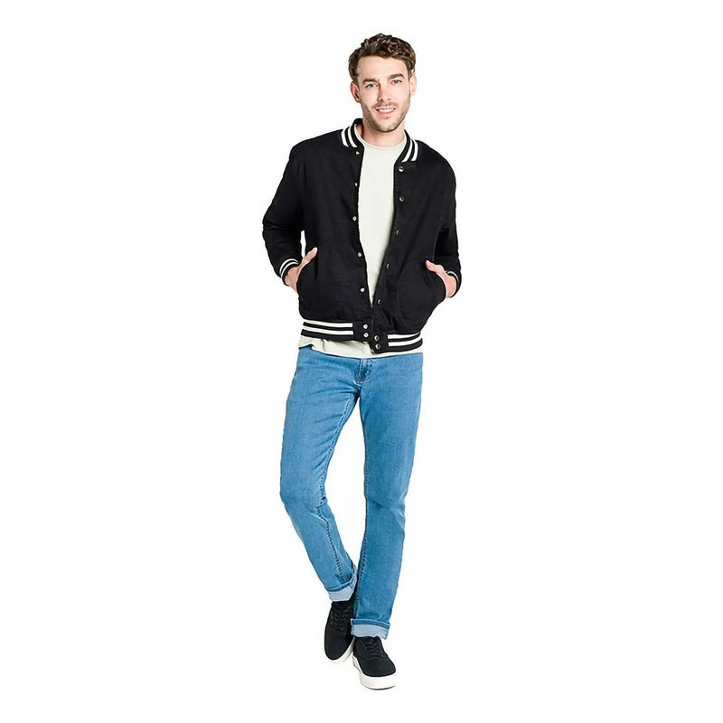 Chamarra Bomber Mezclilla Hombre Corte Slim Marca Oggi®