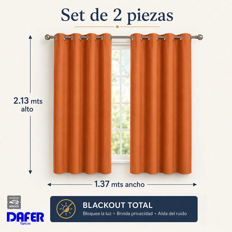 Set De Cortinas Blackout 2pz 1.37 X 2.13mts Luna® Naranja