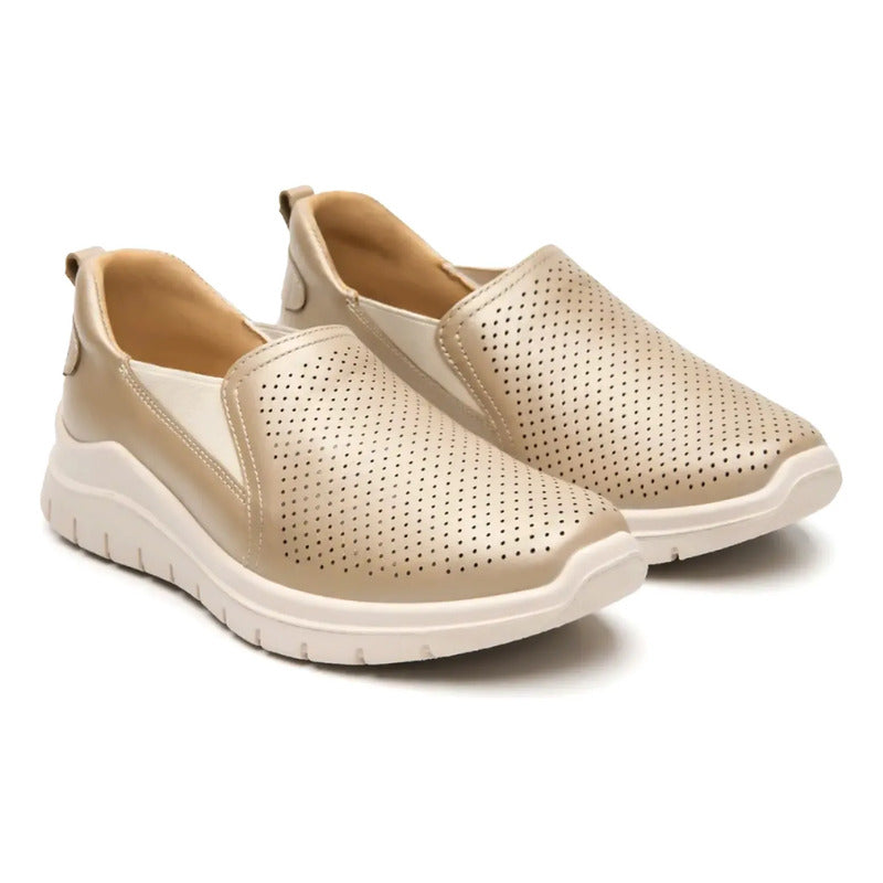 Zapato Mocasín Conford Para Mujer Mod.130210 Marca Flexi® Beige Perforasdo 26 Mx