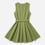 Vestido Con Cinto Para Mujer Mod. Barak Marca Sterling® Musgo Lisa Eg