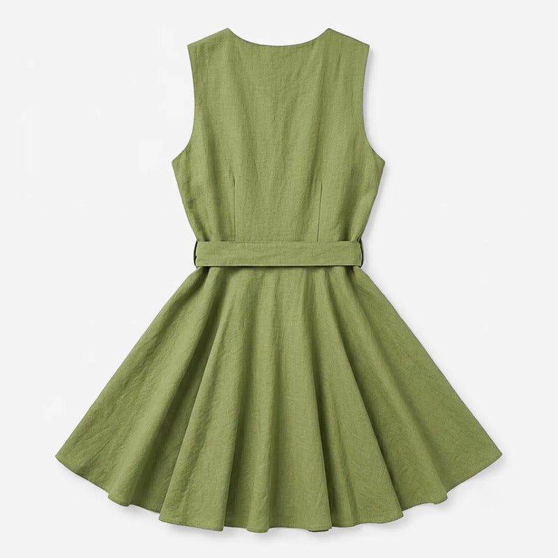 Vestido Con Cinto Para Mujer Mod. Barak Marca Sterling® Musgo Lisa Eg