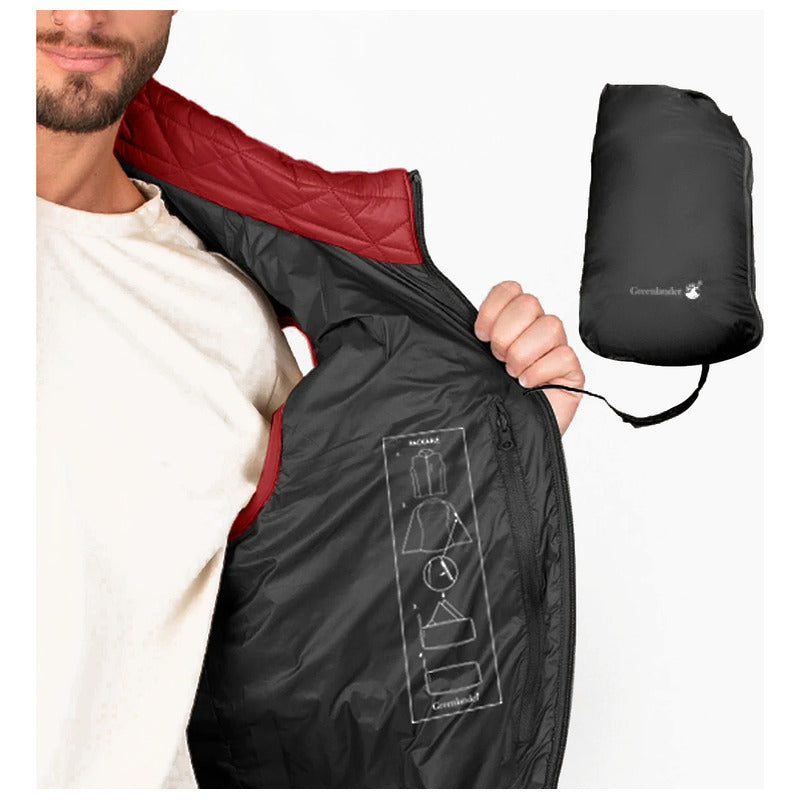Chaleco Packable Capitonado Mod.cw86-vpol7051 Greenlander® Rojo Geométrico G