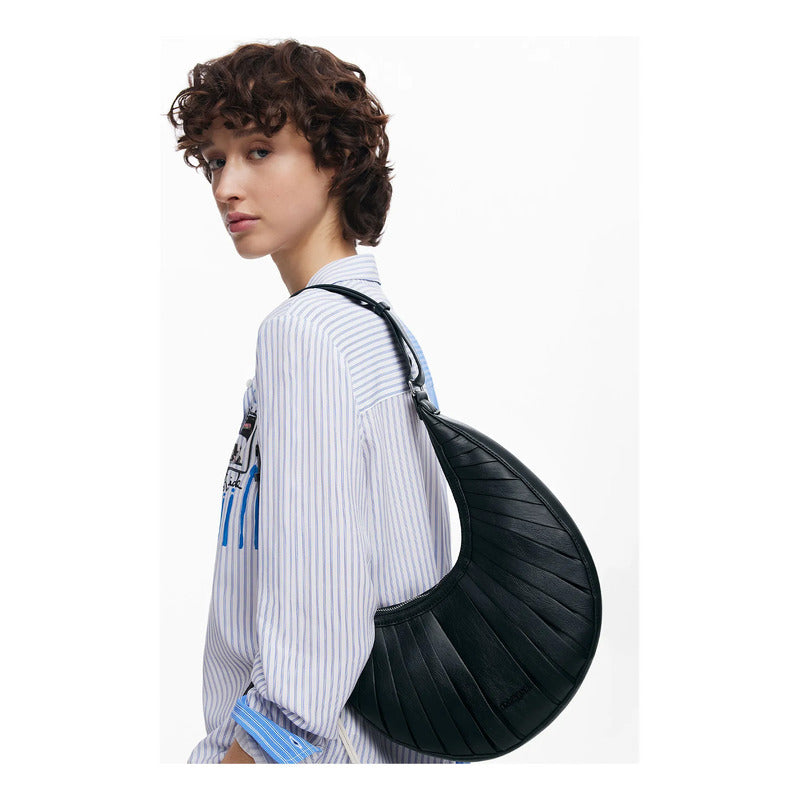 Bolso Asimétrico Mediano Para Mujer 25saxp05/2000 Desigual® Negro Rayas Níquel