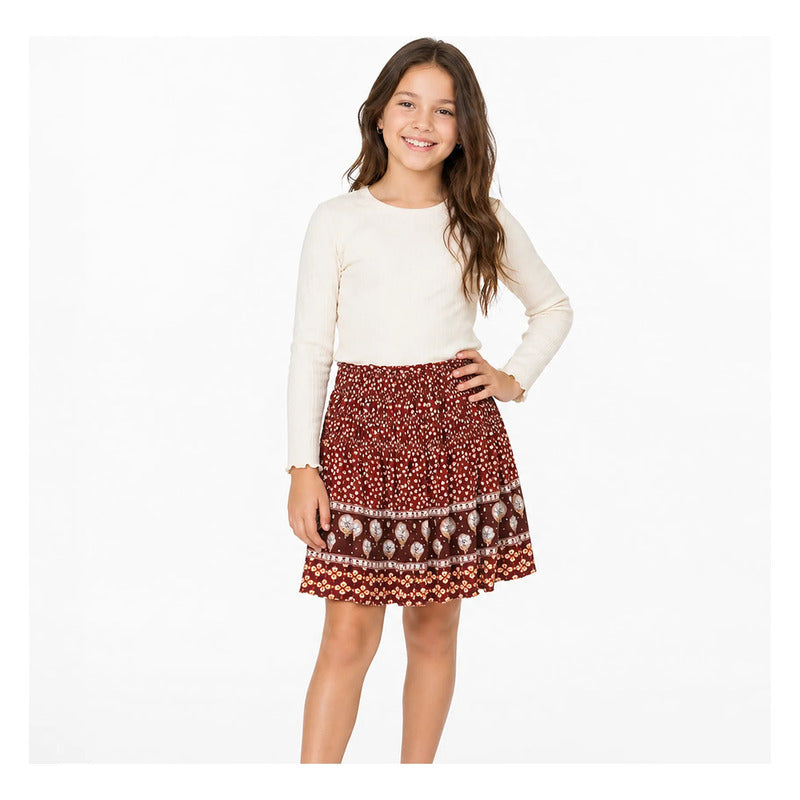 Falda Casual Ligera Par Aniña Mod.7932 Marca Mayoral® Granate Floreado 14 Años