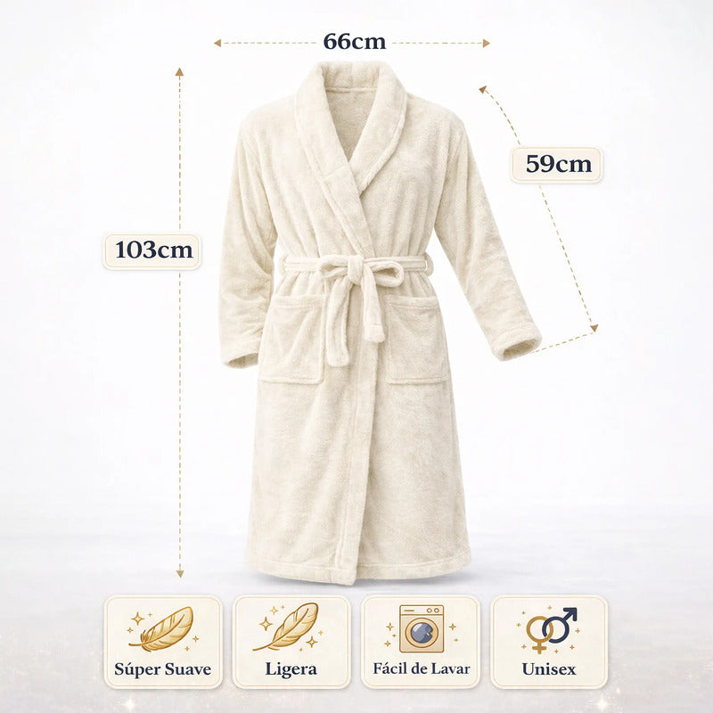 Bata De Descanso Suave 103x66cm Manga Larga Unisex Beige Lisa Unica