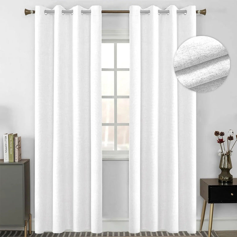 Cortina Blackout 2 Paneles Textura Lino Impermeable Luna® Blanco