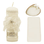 Set Para Bautizo Vela+concha+toalla+caja De Madera