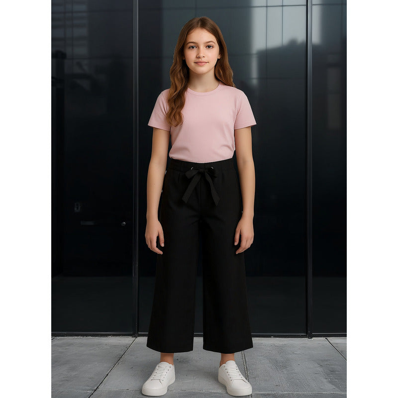 Pantalón Cropped Con Lazada De Punto Roma Mod.6577 Mayoral® Negro Liso 18