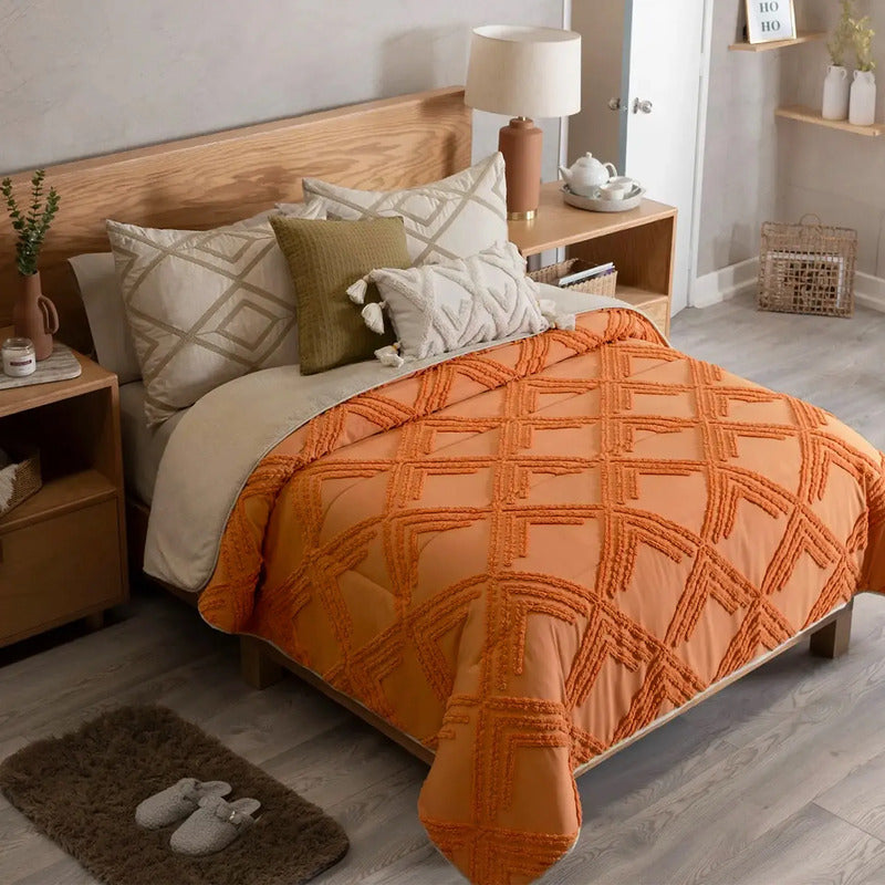 Cobertor Austral Matrimonial Maple Marca Vianney® Geométrico Naranja