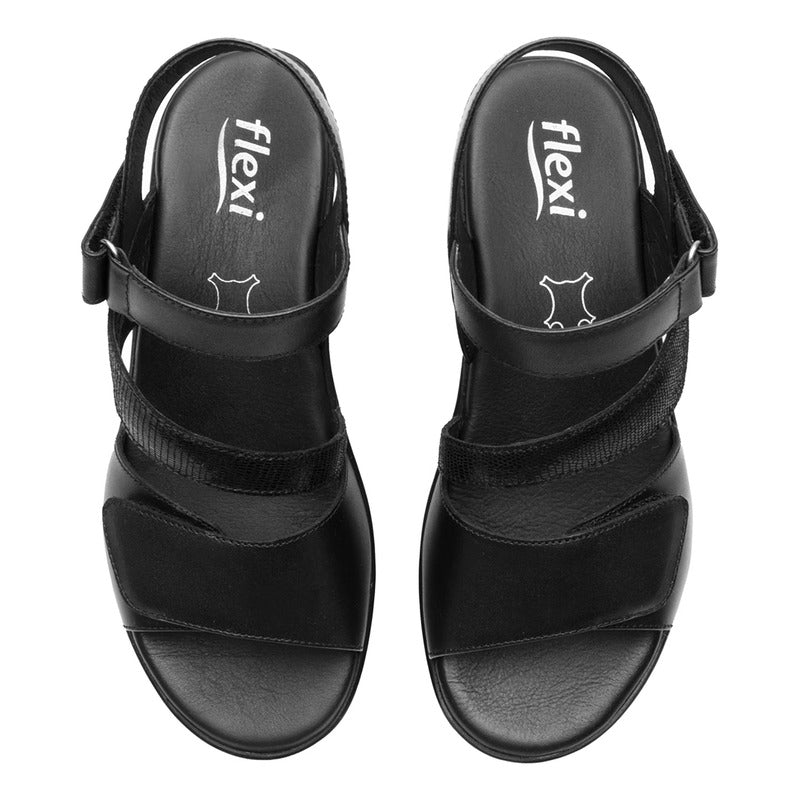 Sandalia Cuña Baja Para Dama Mod.116023 Marca Flexi® Negro Liso 24 Mx
