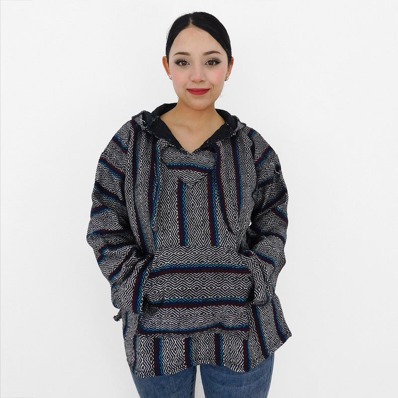 Suéter Poncho Canguro Artesanal Hoodie Acrilico Colores