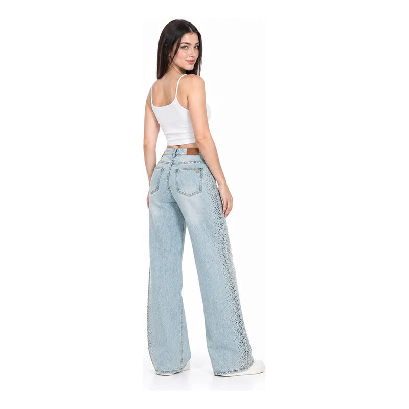 Pantalón Recto Holgado Jeans Para Mujer Dxd0626 Marca Doux® Mezclilla Lisa 0