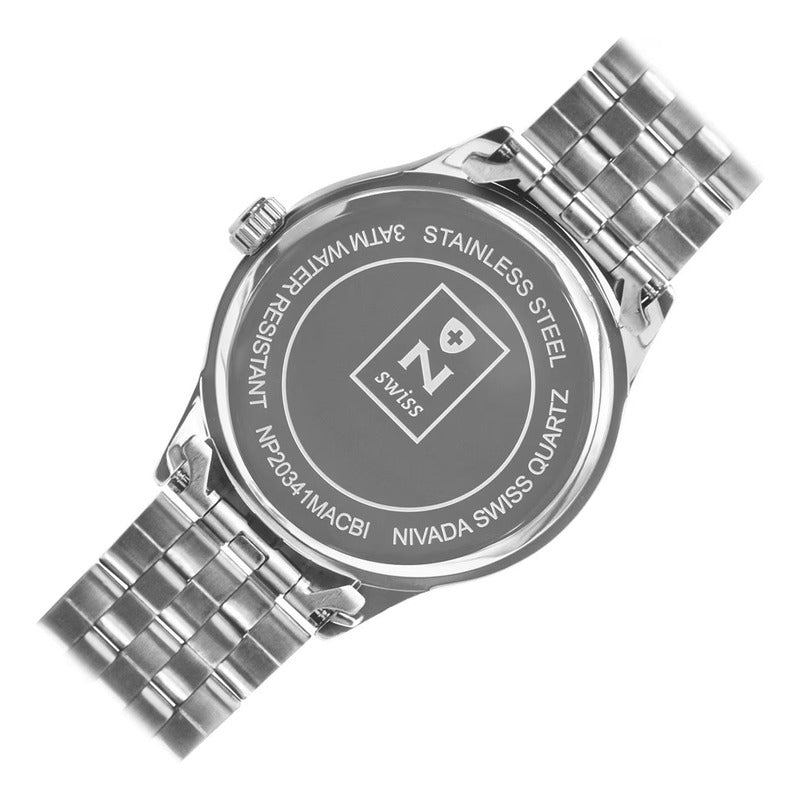 Reloj Para Hombre Np20341macbi Marca Nivada Swiss® Plateado Blanco