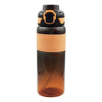 Botella Con Correa 1lt Con Popote Marca Nuvó® Sport Negro-naranja