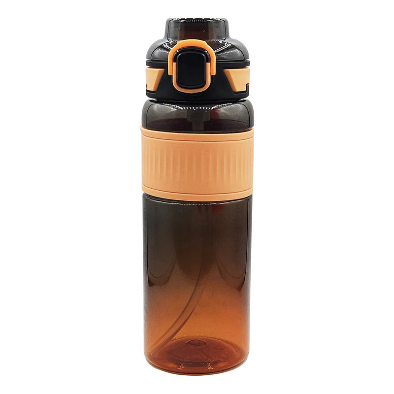 Botella Con Correa 1lt Con Popote Marca Nuvó® Sport Negro-naranja