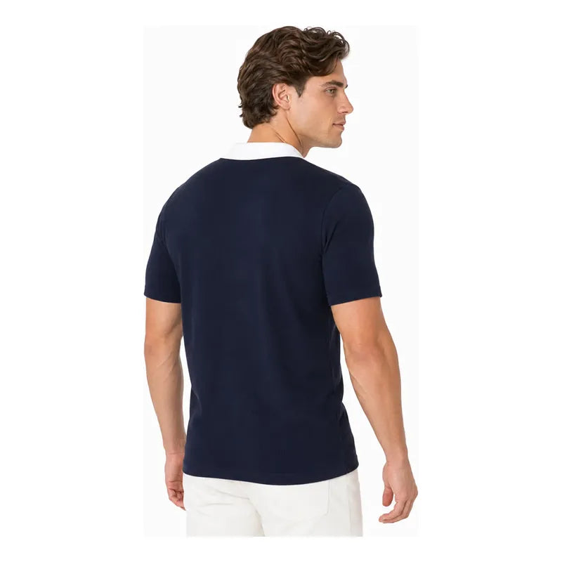Playera Polo Semi Formal Para Hombre Mkhc0034 Makn & Co® Azul Oscuro Ch Texturizado