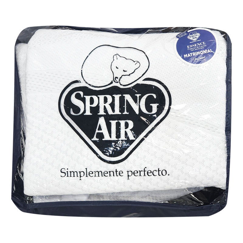 Protector De Colchón Microfibra Matrimonial Spring Air® Blanco Rayas Matrimonial