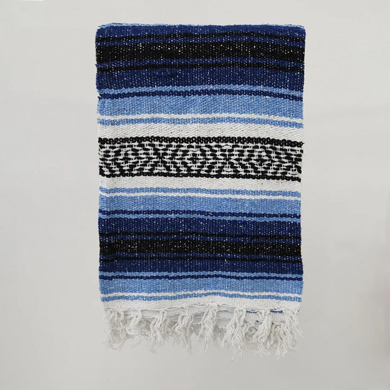 Falsa Artesanal 1.90m X 1.20m Cobija Multiusos Mexicana Geométrico 1 Kg Azul