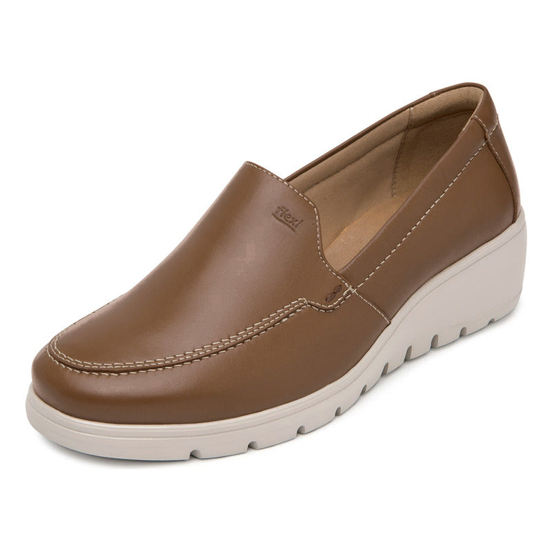 Zapato Slip On Casual Para Mujer Mod.104806 Marca Flexi® Marrón Claro Lisa 25,5 Mx