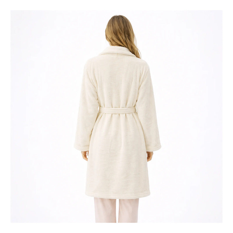 Bata De Descanso Suave 103x66cm Manga Larga Unisex Beige Lisa Unica