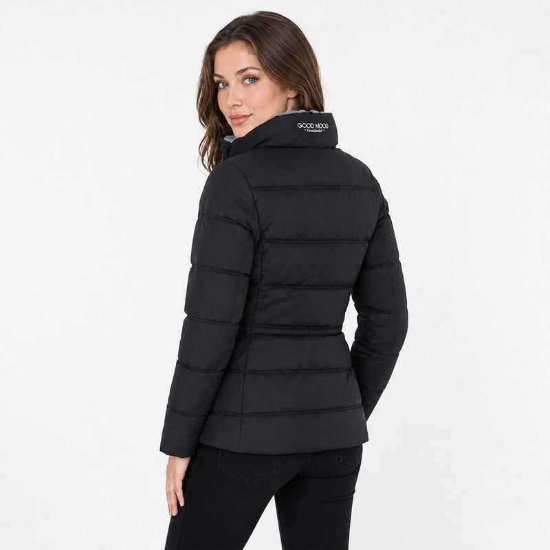 Chamarra Para Mujer Cuello Peluche Dw89-pol7355 Greenlander® Negro Ch Capitonado