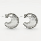 Aretes Arracada Media Luna Chunky Plateada Con Pedrería Plateado