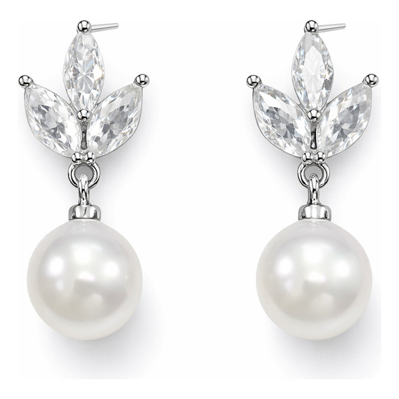 Set Joyería Elegante De Mujer Collar Y Aretes Flor De Perla Plateado