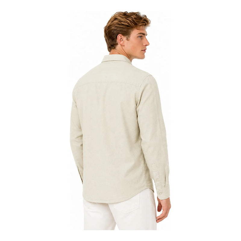 Camisa Lino Regular Fit Para Hombre Mod. Le2601 Roosevelt® Beige Lisa M