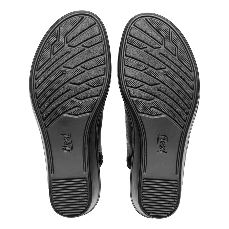 Sandalia Cuña Baja Para Mujer Mod.123717 Marca Flexi® Negro Liso 23 Mx