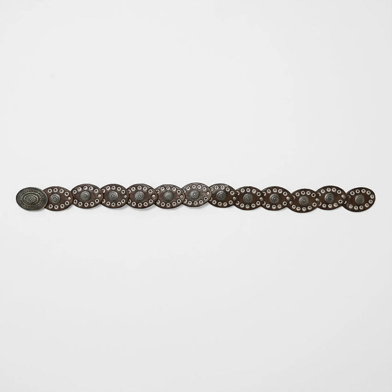 Cinturón Vaquero Boho Para Mujer Con Argollas Metálicas Marrón Oscuro Geométrico 104 Cm