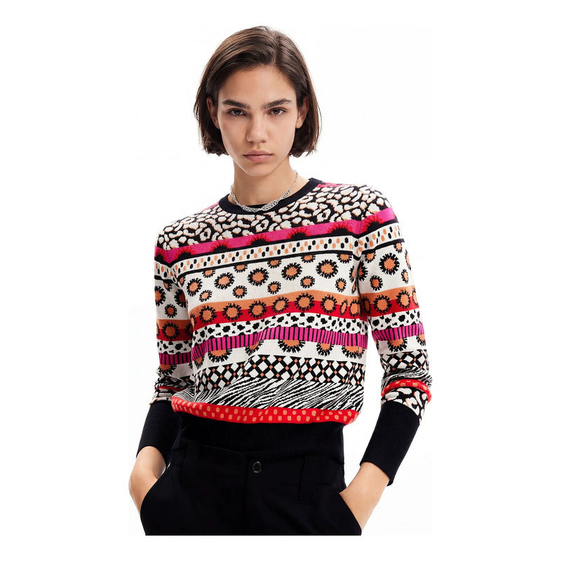 Suéter Casual Para Mujer Estampado Original Marca Desigual® Multicolor 23wwjf49