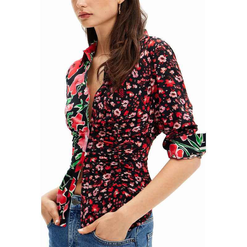 Camisa Fruncido Delantero Para Mujer 24swcw15/3000 Desigual® Multicolor Floreado L