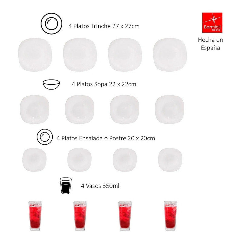 Vajilla Bormioli® Rocco Parma Vidrio Opal 16pz Blanco Portapalillos