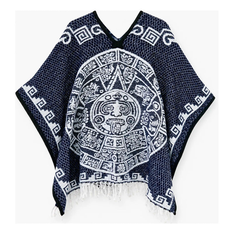 Jorongo Gaban Artesanal Mexicano Colores Azul Oscuro Calendario Xg