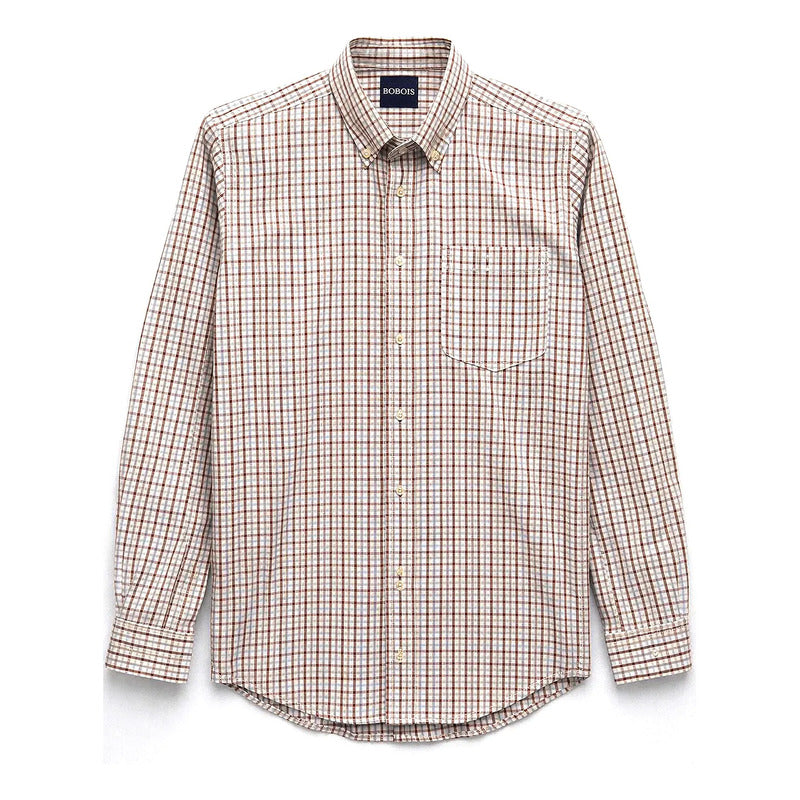 Camisa Semiformal Para Hombre Mod.b61203 Marca Bobois® Kaky Cuadros Xg