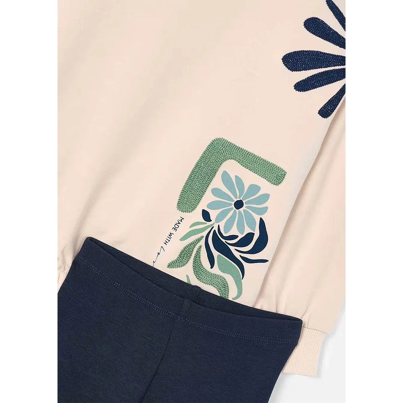 Conjunto Legging Y Sudadera Para Niña M.4726 Marca Mayoral® Beige/ Azul Marino Floreado 4