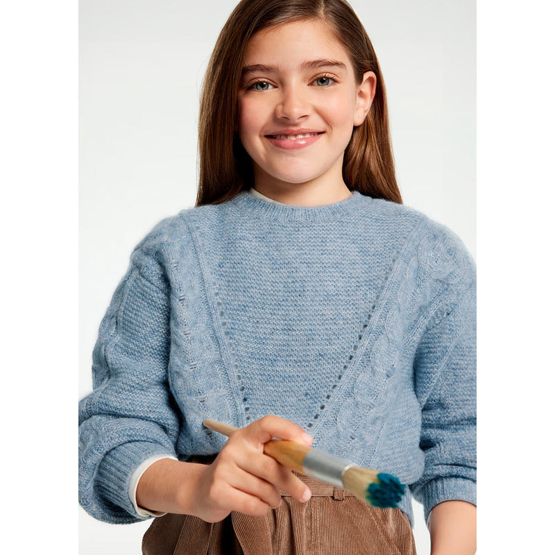 Sueter Tejido Corto Para Niña Mod.7310 Añil Marca Mayoral®