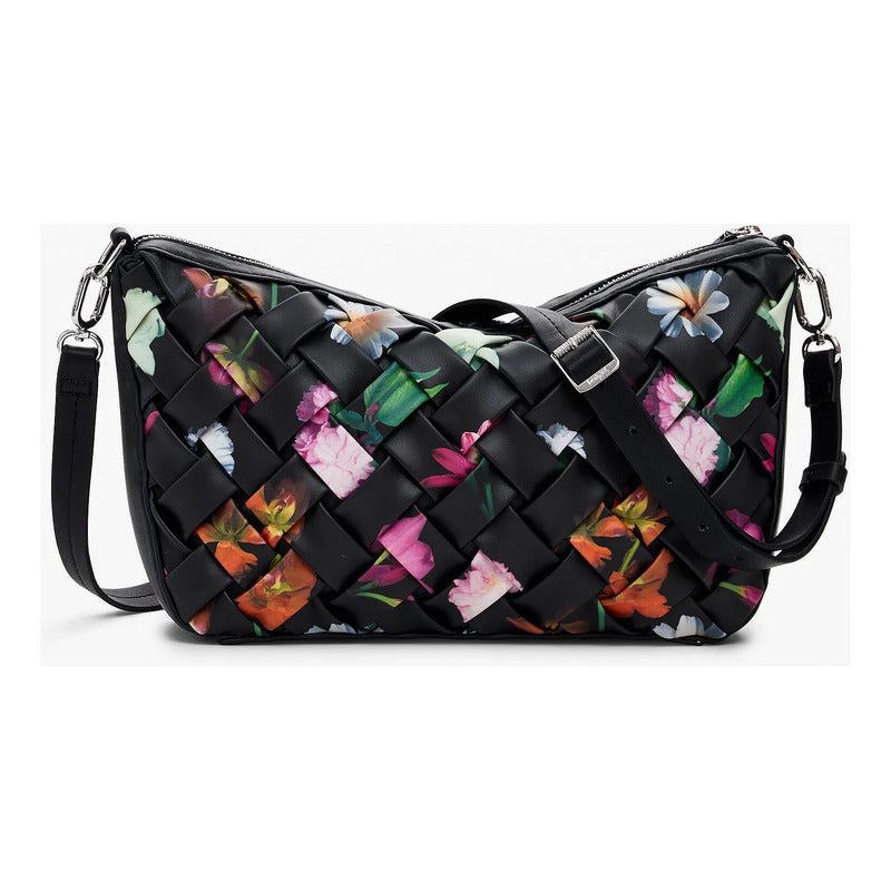 Bolso Trenzado Para Mujer 25saxpbq/2000 Marca Desigual® Negro Floreado Níquel