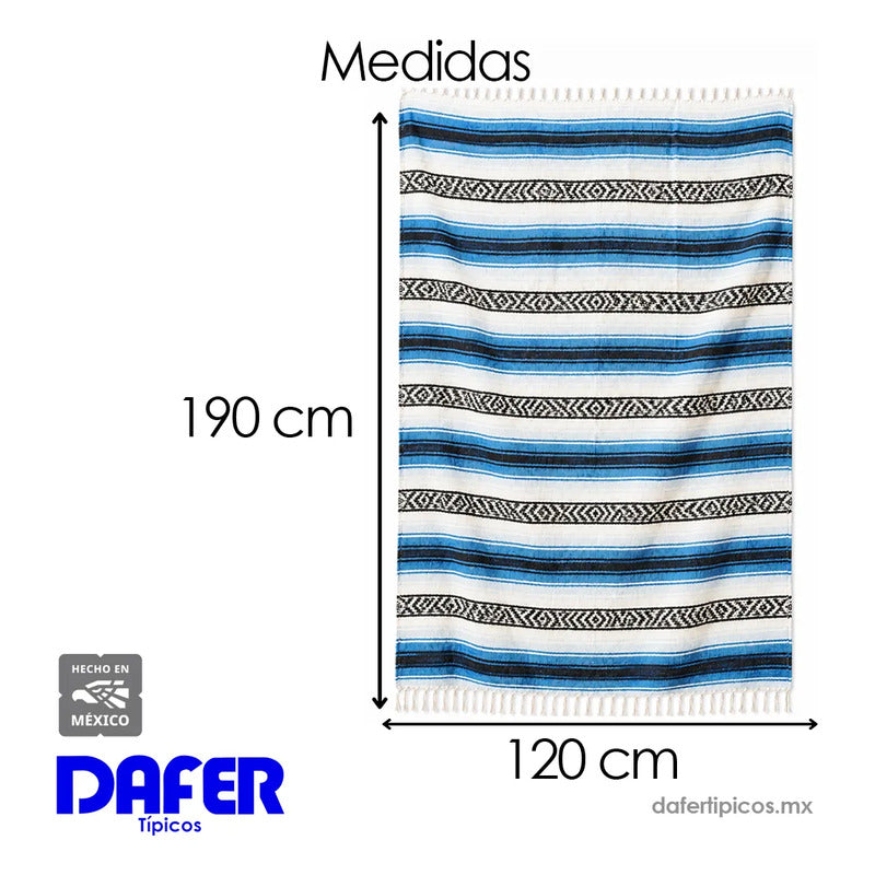 Falsa Artesanal 1.90m X 1.20m Cobija Multiusos Mexicana Geométrico 1 Kg Azul Claro